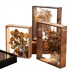 Frames 4 cm diepe transparante schaduwdoos frames Bouquet Display Flower Case Diep voor ambachten 3D foto memorabilia geheugen houten tafel 221026