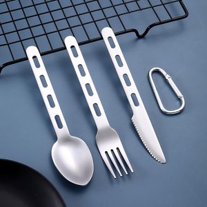 Stainless steel flatware set utility cutlery knife fork spoon accessory kitchen usage camping hiking dinnerware tools