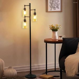 Floor Lamps Depuley Industrial Lamp LED Modern Metal Standing Light Glass Shade Tall Pole Foot Switch For Living Room 8W E26 Black