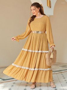 Plus -kl￤nningar Toleen Women Dress 2022 Summer Lady Casual Outfits With Draped and Belt Long Sleeve Dot Printing Elegant Spring Cloth