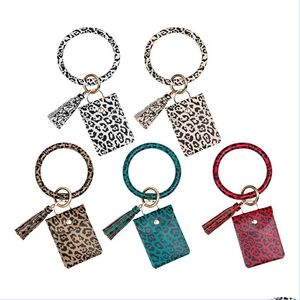 Keychains Lanyards Antilost Wrist Key Ring Tassel Bracelet Pu Leather Warp Keychain Bangle Wristlet Bracelets Wristband Circle Key Dhsdx