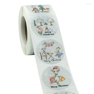 Enrolamento de presentes 500pcs por roll adesivos de feliz natal 3,8 cm Obrigado pela caixa de pacote decoração de etiquetas seladas com impressão de desenho animado