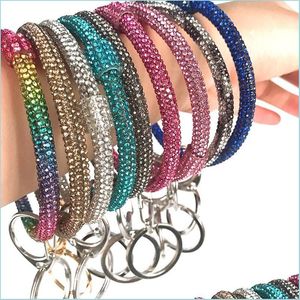 Keychains Lanyards Colorf Sile Crystal Armband Key Ring unisex Charm Bangle Keychain Wristlet Hoop Dingle Keyring Fashion Accesso Dhdzi