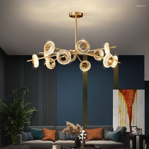 Żyrandole miedzi Molekularna LED oświetlenie żyrandol wystrój domu salon sypialnia nordycka luksusowa opaska na pęknięcie krystaliczne lampy sufitowe