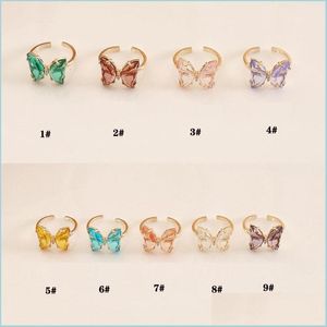 Ringos de cluster Anel de borboleta Moda roxa Temperamento Doce rom￢ntica j￳ia feminina Girl Deding 9 Cores Drop Delivery 2022 DHHRY