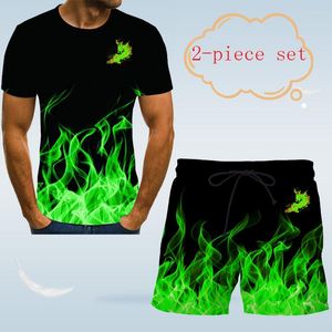 Men's Tracksuits Men's T-shirt Summer Flame Russian Shorts Soviet Short Sleeve Moscow O-neck