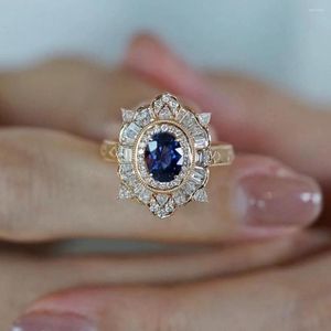 Wedding Rings Vintage Antique For Women Luxury Yellow Gold Color Simulation Sapphire Cocktail Ring Engagement Finger Jewelry