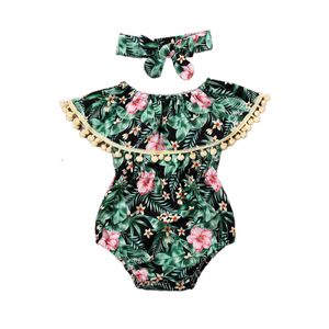 Rompers Großhandel Baby Sommerkleidung Neugeborene Mädchen Tassels Zitronenfloral Druck Strampler Jumpsuit Stirnband Sets J220922