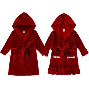 Towels Robes Kids Girls Christmas Pajamas Family Hoody Red Velvet Sleepwear Long Nightgown Pyjama Enfant Fille Boys Clothes Pjs 221025