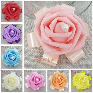 Fiori decorativi 6 pezzi 10 colori PU Wedding Dancing Decor Pearl Bride Boutonniere Bridesmaids Wrist Corsages Bridal Bouquetsr 02