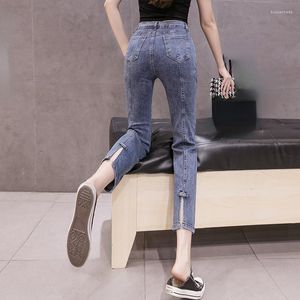 Frauen Jeans ZHOUTAYLOR Frau Mode Hohe Taille Taste Knöchel-Länge Hosen Femme Büro Dame Herbst Harem Hosen Weibliche S0890