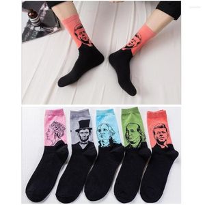 Men's Socks 2022 Fashion Men's Cotton Funny Personality Art Oil Painting Head Stockings Harajuku Tide Brand Men