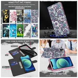 Custodie per portafogli in pelle 3D per Samsung A23E A04S A13 4G 5G M13 4G M33 M53 A23 Xiaomi Poco F4 Gt M5 M5S Farfalla in pizzo Fiore Panda Cover Cartoon Lupo Flip Fashion Pouch