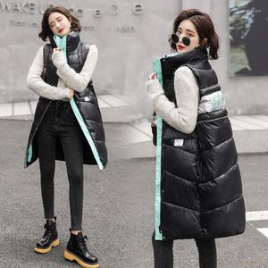Women's Vests Korean Down Cotton Waistcoat Women Long Vest Quilted Puffer Loose Coat Outwear Warm Winter Oversized Fashion Drop