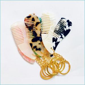 Keychains Lanyards Mini Acetate Combs Portable Men Women Travel Keychains Hair Brush Leopard Print Styling Accessories Decorative DHB3O