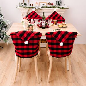 Jul Santa Hat Chair täcker Buffalo Plaid matbordstol Slipcovers Holiday Kitchen Home Decor RRC156