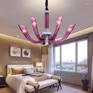 Chandeliers Purple Crystal Glass Chandelier Use For Living Room Restaurant Clothing Store El LED G9 Lighting 6 Heads 8