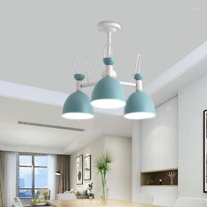 Chandeliers Shopcase Art Deco Candy Light Iron Hanging Lamps For Kitchen Restaurant Lighting Dining Room Blue Lampshade Children Lampadario