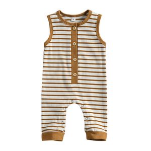 Rompers 2021 Summer Newborn Baby Boys Girls Clothes Sleeveless Button Stripe Print Jumpsuit Overalls Outfits 018M J220922