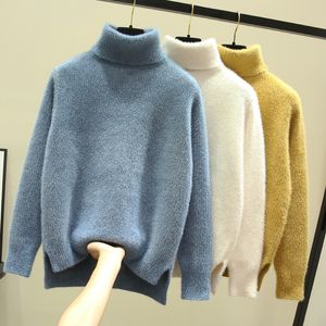 Maglione a collo alto da donna spesso, maglione autunno allentato a maniche lunghe, caldo maglione lavorato a maglia, causale invernale, top femminile bianco