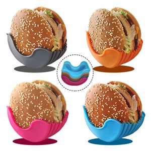 Burger Holders Silicone Hygienic Reusable Hamburger Sandwiches Holder Container Prevent Falling Apart Messy-Free Expandable