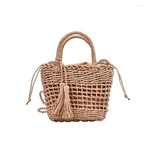 Evening Bags Fashion Hollow Small Cherry Straw Bag Handmade Shoulder Woven Holiday Beach Handbag Cute Cross-body