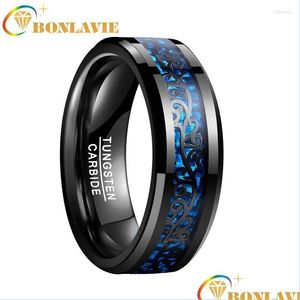 Wedding Rings Wedding Rings 8Mm Bands Engagement Ring Plating Black Tungsten Carbide Inlaid Vine Pattern Blue Carbon Fiber Jewelrywe Dhmzu