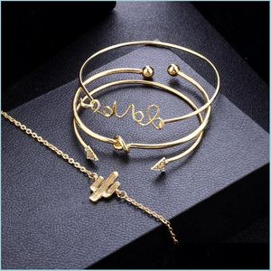 Charm Armband Modyle Classic Arrow Knot Armband Round Crystal Gem Mtilayer Justerbar öppen kedja Set Women Fashion Party Jewelry Dhpih