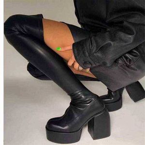 Ladies Thigh High Boots New Platform High Heels Black Patent Leather Motorcycle Boots Ladies Formal Party Shoes Women's Boots H1116