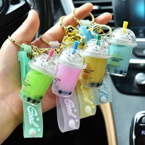 Portachiavi Cute Cat Pearl Milk Tea Cup Portachiavi Creativo Quicksand Liquid Floating Drink Portachiavi Zaino Ciondolo Portachiavi Regalo per le donne G221026