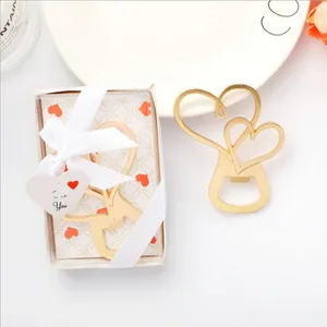 50st Romantic Wedding Favors Gold Love Double Heart Bottle Opener Party Presents Solid Beer Openers Bridal Shower Favor