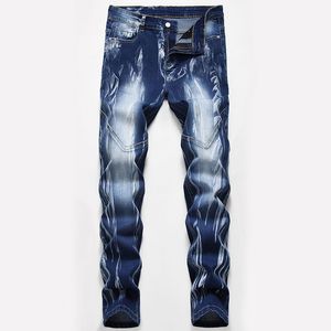 Slim Fit Tie Dye Jeans Men's Blue Stretch Pants Spring Summer Straight Denim Trousers Cacual Design Pantalones Size 28-42