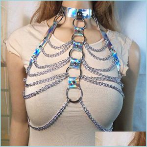 Chokers cezalandıran kolye punk goth esaret esaret iç çamaşırı harajuku bayanlar seksi deri kısa askı zinciri moda lazer ayarlanabilir göğüs str dhpze