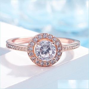 Anéis de casamento Anéis de casamento Classic Womens Ring Rose Gold Bated Round Cut Zircon Coquetel de coquetel de banquete Jóias de noiva Dhhor