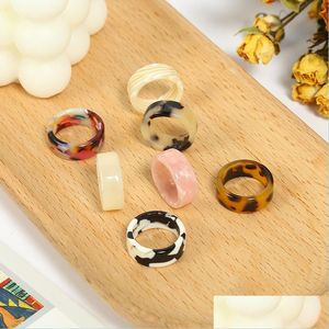 Bandringe Korea Ästhetisches Farbharz-Acryl-Ring-Set für Frauen Geometrische runde Ringe Mädchen Temperament Vielseitiger Schmuck Drop De Dhyic