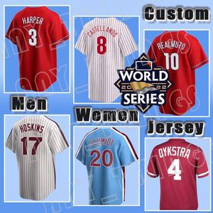 Philadelphia Custom Phillies Jersey 2022 World Series 20 Mike Schmidt 3 Bryce 10 JT Realmuto Harper 14 Pete Rose Baseball 22 McCutchen Aaron Nola Andrew Rhys Hoskins