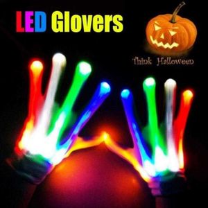 Fingerless Gloves 1pair LED Light Up Led for Kids Gifts Finger Skeleton Halloween Cosplay Come Christmas Party Supplies L221020