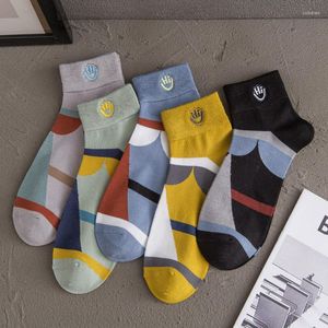 Men's Socks 5 Pairs Of Batch Men's Spring Summer Style Japanese Embroidered Bamboo Fiber Low Tube