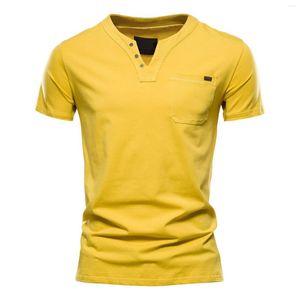 Мужские рубашки Mens Mens Fashion Casual Collo Color Cotton V Sect Pocket Boolg