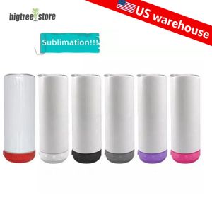US warehouse oz Sublimation Bluetooth Speaker Tumbler Blank Design Cup White Portable Wireless Speakers Travel Mug Smart Music Cups Straw