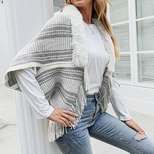 Kvinnors stickor Kvinnors tees 2022 Autumn Winter European American Fransed Cape Shawl Wool Collar Pure Color Cardigan tröja