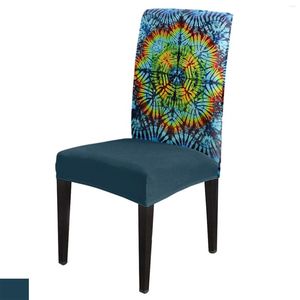 Tampa de cadeira tie dye étnico azul aquarela capa colorida para jantar spandex sede de sede em casa decoração de decoração de caixa