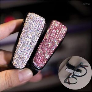 Interiörstillbehör Kristall Rhinestones Car Fastener Clip Sun Visor Solglasögon Fashion Women Diamond Glasses Decorative Card Ticket Holder