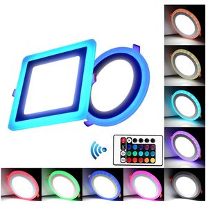 Ultraflache Panel-Leuchten, 3 W, 6 W, 9 W, 18 W, 24 W, rund, quadratisch, RGB-LED-Panel, kühles Weiß, Einbauleuchte aus Acryl, AC 110–220 V, Fernbedienung