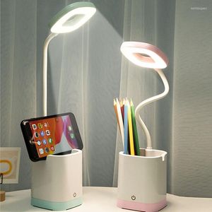 Bordslampor LED -skrivbordslampa ￖgonskydd Studie sovrummet Bedside Touch Laddning Plug i USB Nattljus l￤sning