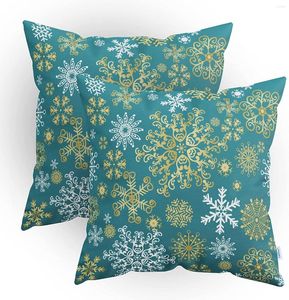 Pillow 2pcs Cozy Fleece Throw Cases Covers For Couch Bed Sofa Teal Christmas Snowflakes Both Sides 18x18 Inches