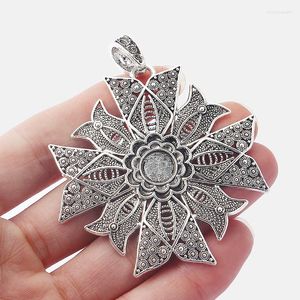 Anhänger Halsketten 2 stücke Antik Silber Farbe Große Blume Kreuz Charms Wlith 10mm Runde Blank Einstellung Für Halskette Kennzeichnung schmuck Erkenntnisse