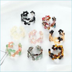 Band Rings Korea Chic Transparent Aesthetic Flower Ring Colorf Minimalist Acrylic Resin Thin Rings For Women Jewelry Party Gifts Dro Dhzqn