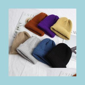 Beanie/Skull Caps Winter Beanies Thicken Cap Casua Solid Female Fashion Hats For Women Men Warm Pointed Knitting Caps Drop Delivery Dhgjm