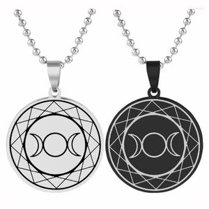 Pendant Necklaces Mysterious Stainless Steel Triple Moon Goddess Necklace Hecate Twelve-pointed Star Witchcraft Energy Woman Jewelry Gift